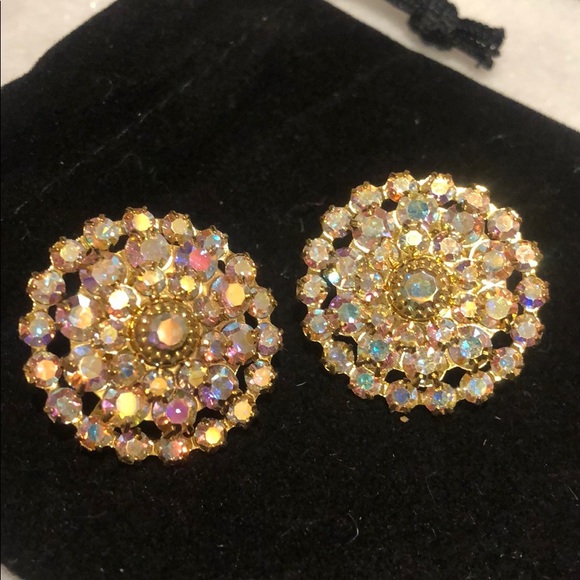 Aurora Borealis Crystal 3/4β Button Earrings,NWT - Picture 4 of 8